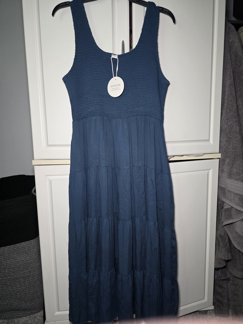 Navy Smocked Tank Midi Dress